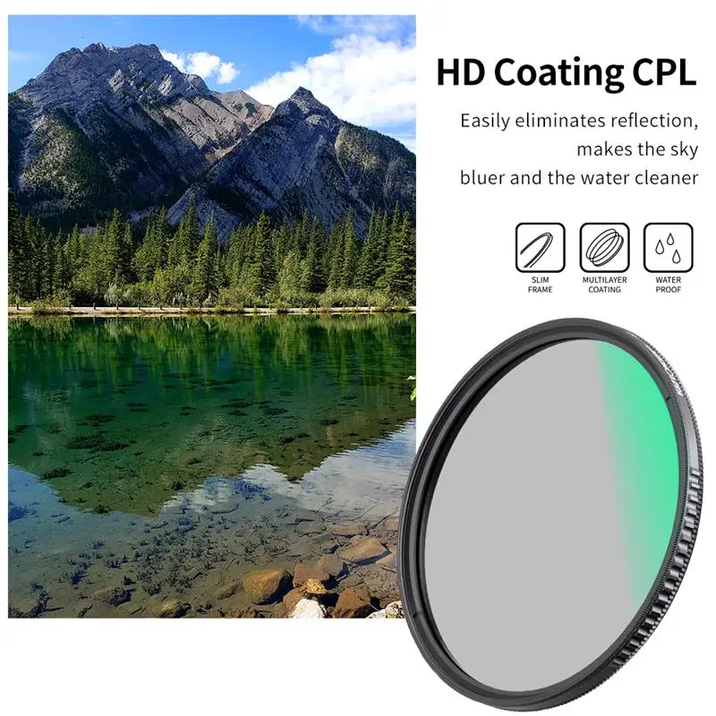 K&F CONCEPT HD CPL Lens Filter with Multi Coated Circular Polarizer for Camera 49mm 52mm 55mm 58mm 62mm 67mm 72mm 77mm 82mm