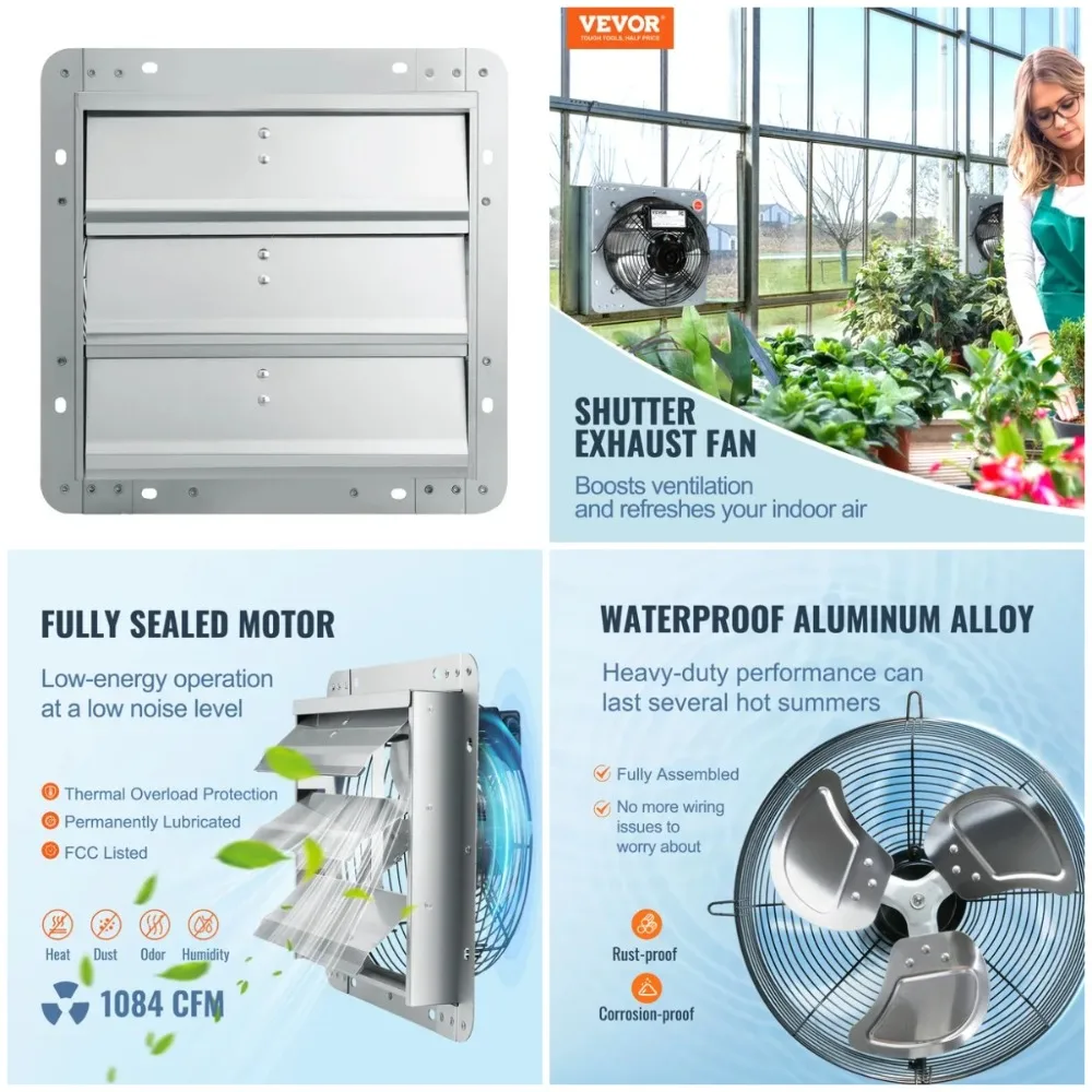 12 '' snelle 1000 CFM wandgemonteerde zolderventilator met wisselstroommotor voor ventilatie van kas, garage, schuur
