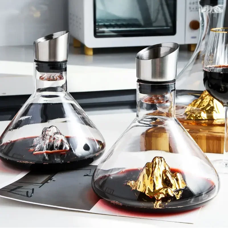 Waterfall Gold-plated Iceberg Red Wine Decanter, High Color Fast Wine Crystal Glass Home Luxury Wine Kettle