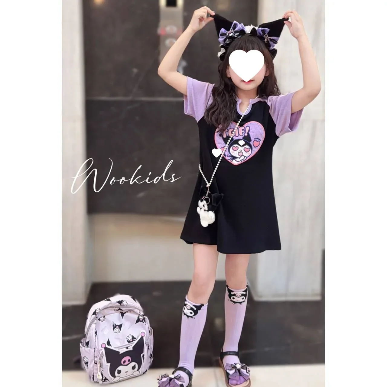 Sanrio hello kitty kuromi Girls Fashion Casual Short Sleeve T-Shirt Dress Children's Summer New Cartoon Raglan Princess Dress