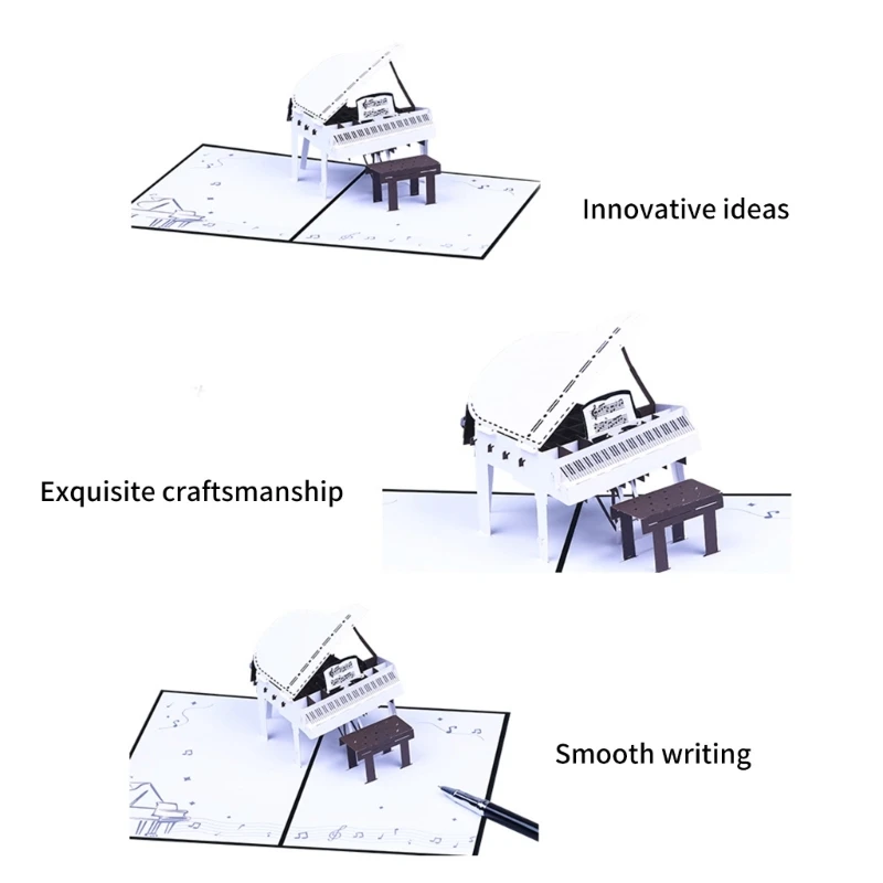 بطاقة تهنئة بتصميمات البيانو ثلاثية الأبعاد معقدة، بطاقة تهنئة بيانو منبثقة ثلاثية الأبعاد لحدث عيد الميلاد والمهرجانات