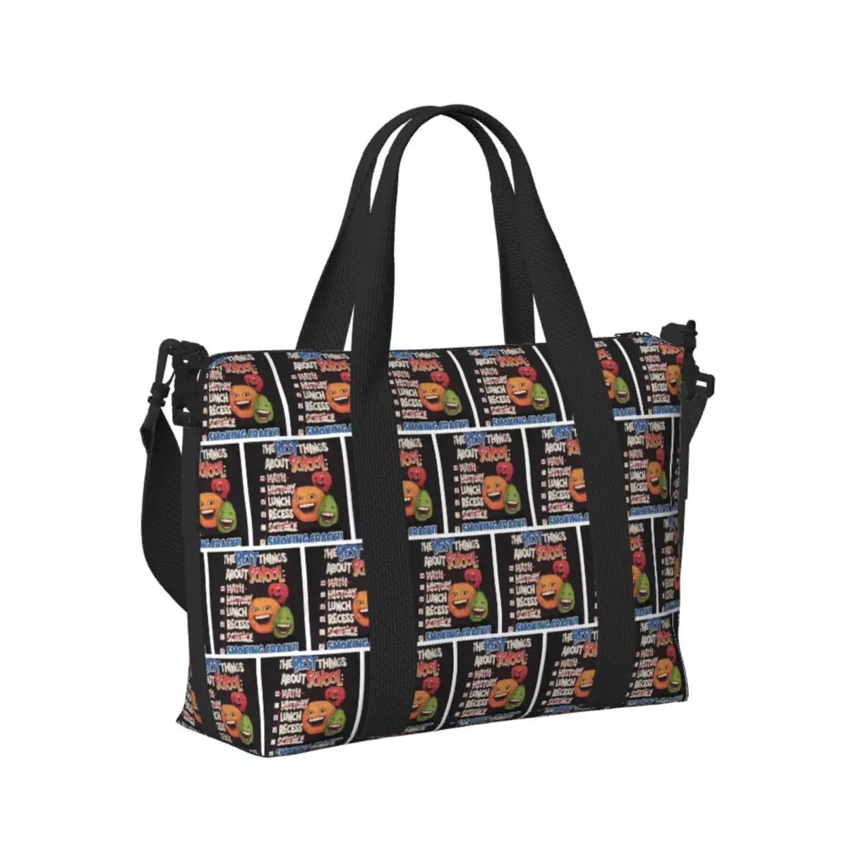 

Custom Annoying Orange Best Things About School Beach Travel Bag Tote Bags for Gym Yoga Women Shopping Duffle Shoulder Bag