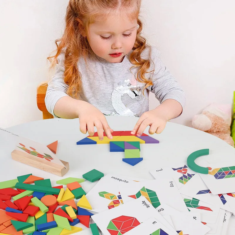 102pcs Wooden Shape Matching Jigsaw Puzzle Board Set Colorful Montessori Learning Cognitive Educational Toys For Children Kids