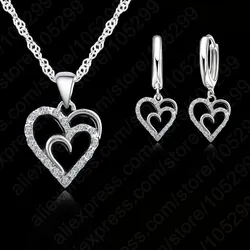 New Brand Cubic Zircon Jewelry Sets Heart Pendants & Necklaces Earrings 925 Sterling Silver Jewelry For Women