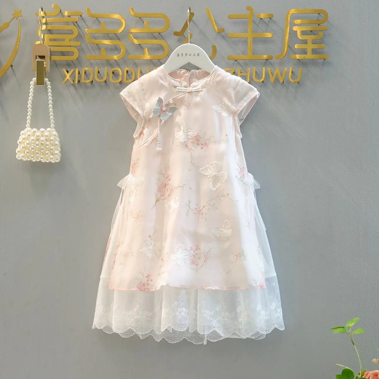 

Girls' Cheongsam Dress Summer New Style Children's Short sleeved Haitang Fragrant Lace Dress Chinese Style
