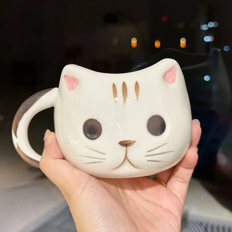 430ML Cartoon Soft and Cute Healing Series Ceramic Water Cup Cute Girl Heart Cat Cup Home Breakfast Cup Oat Mug