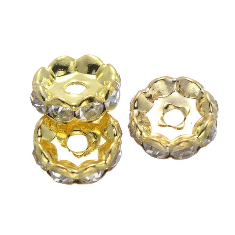 Juya 50Pcs/Lot Wholesale 15mm Cz Rhinestone Small Hole Round Metal Spacers For Handmade Beading Jewelry Making