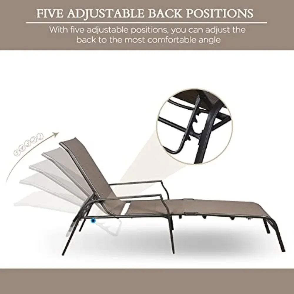 

-Outdoor Chaise Lounge Chair, Adjustable Folding Sling Chaise, Patio Reclining Chaise For Balcony, Beach And Yard, Lounge Chair
