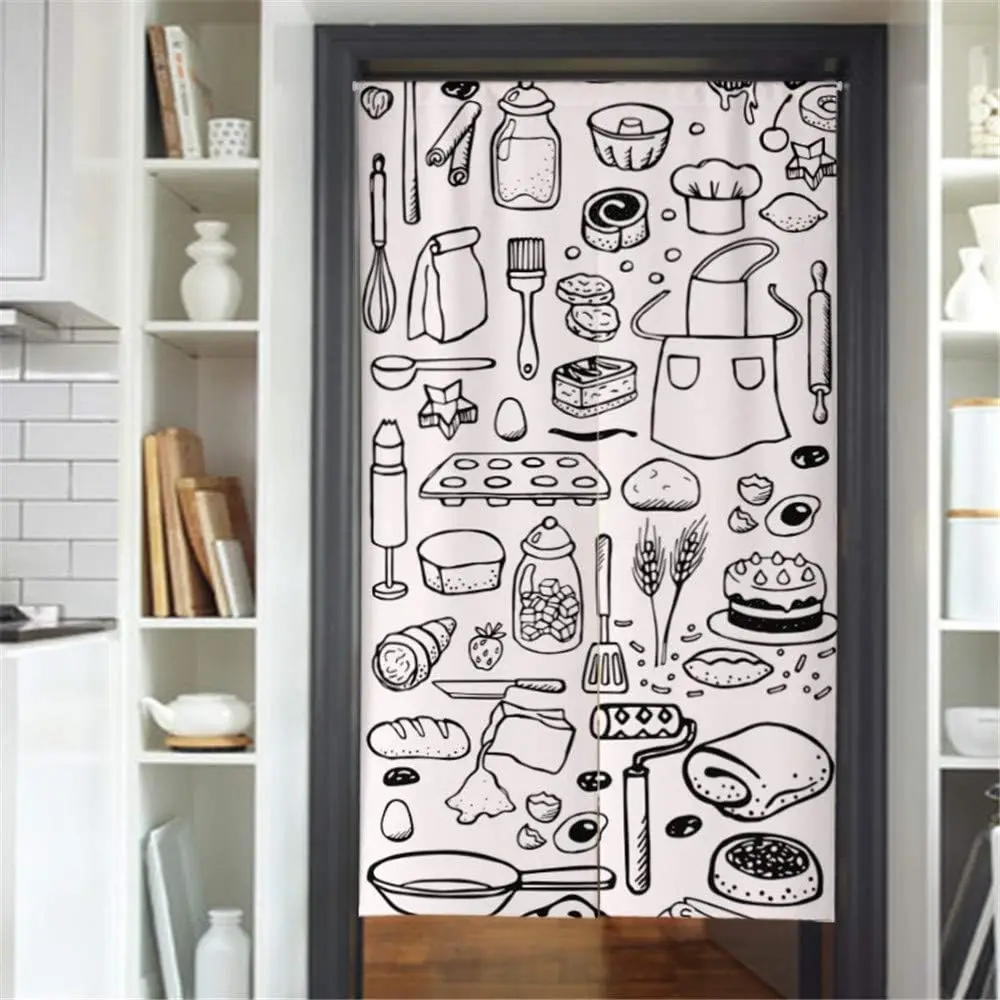 Japanese Style Kitchen Curtain,Pastry Chef Pattern,Door Curtain for Kitchen Window Decoration,Creates a Warm and Cozy Atmosphere