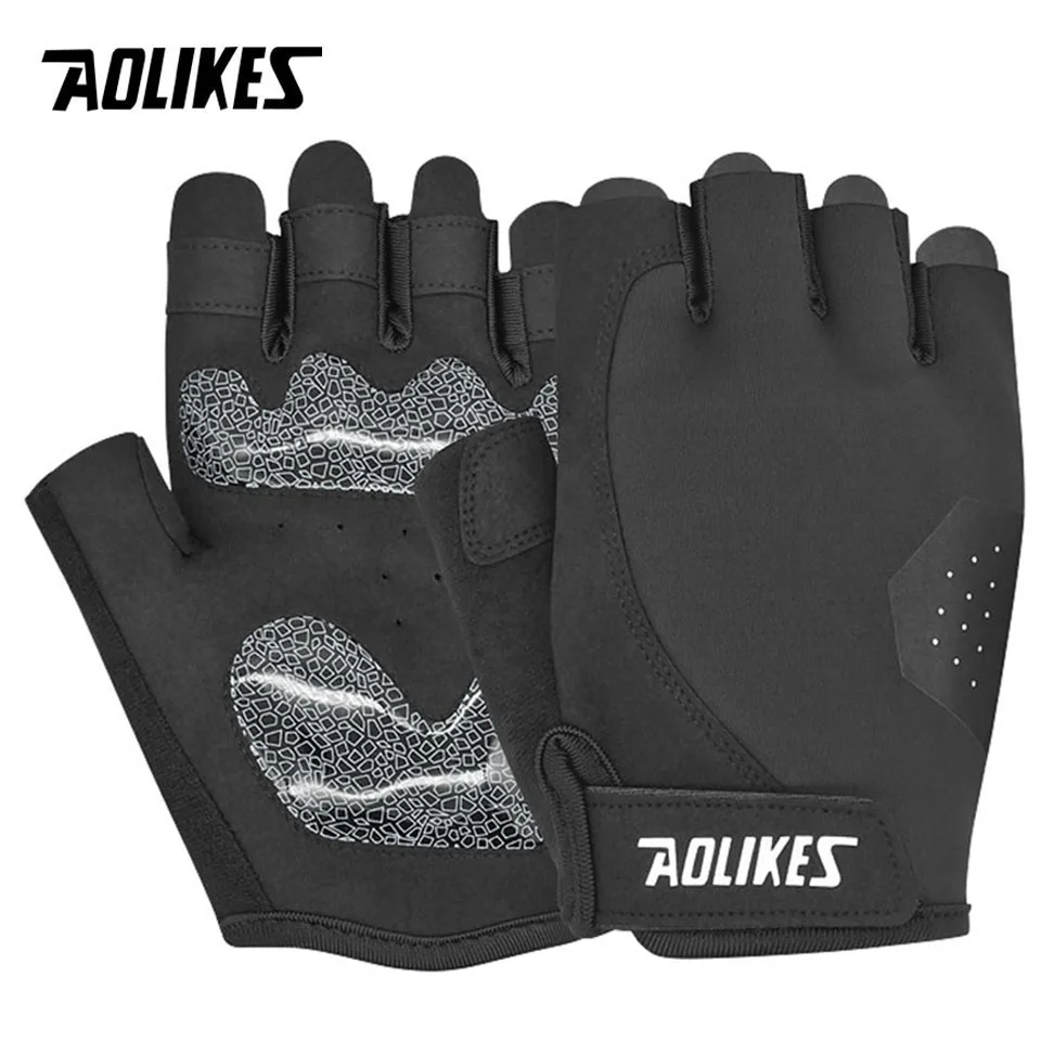 AOLIKES قفازات الدراجة نصف اصبع الصيف تنفس المضادة للانزلاق بطانة حماية من السيليكون للصدمات الجبلية الطريق دراجة قفازات الدراجات قفازات قصيرة