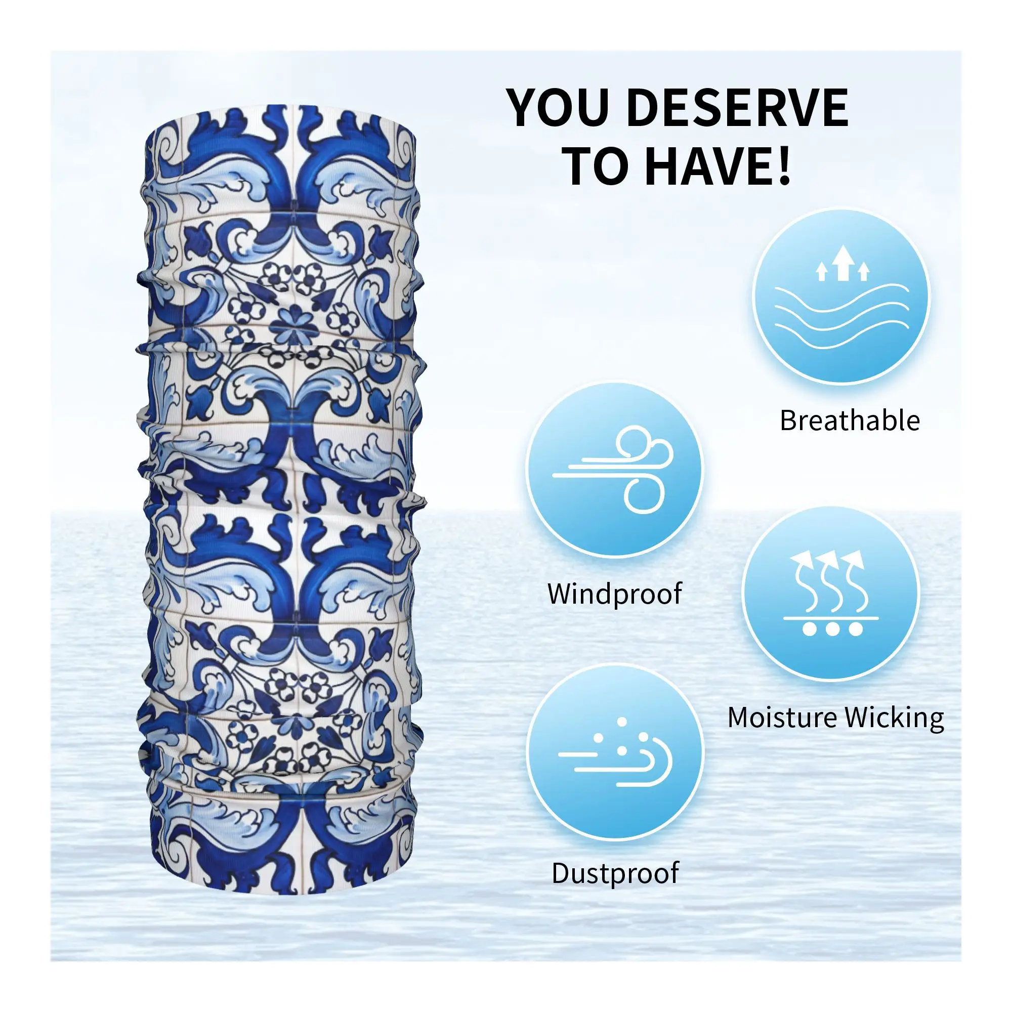 Antigo clássico lisboa azulejo telha floral bandana pescoço gaiter impresso máscara cachecol multi-uso balaclava correndo unisex