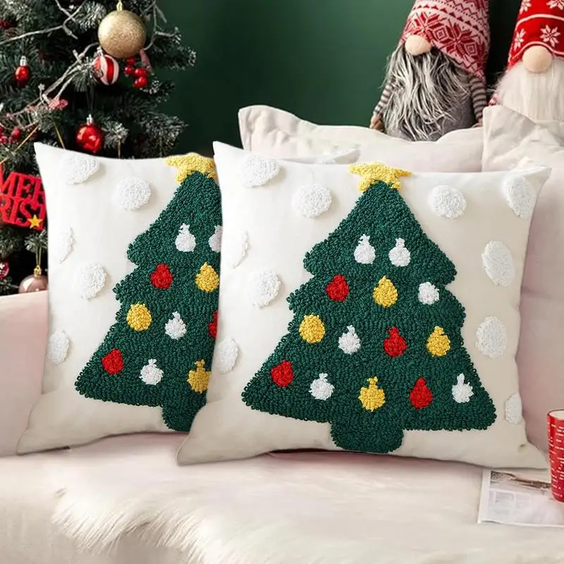 

Christmas Tree Pillow Covers 18x18in Christmas Pillow Cases Embroideried Pillowcase Invisible Zipper Decorative Pillow Cover