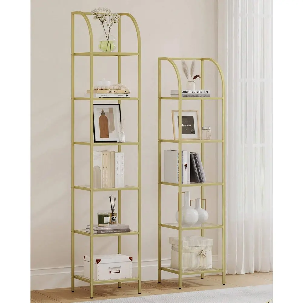 

Bookcase Bookshelf, Tempered Glass Arched Bookshelf For More Storage, Slim Shelving Unit For Bedroom, Bathroom, Home Office, St