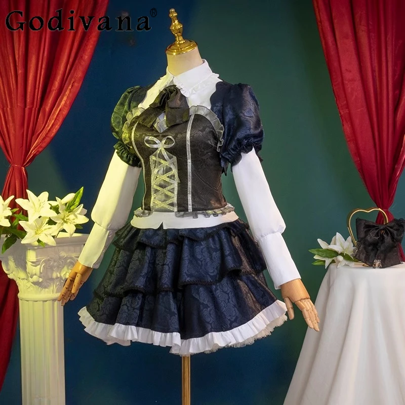 Set gonna Anime Party Love Takanashi Rikka Costume cosplay per donna Copricapo nero Costume gotico Abiti gonna Lolita