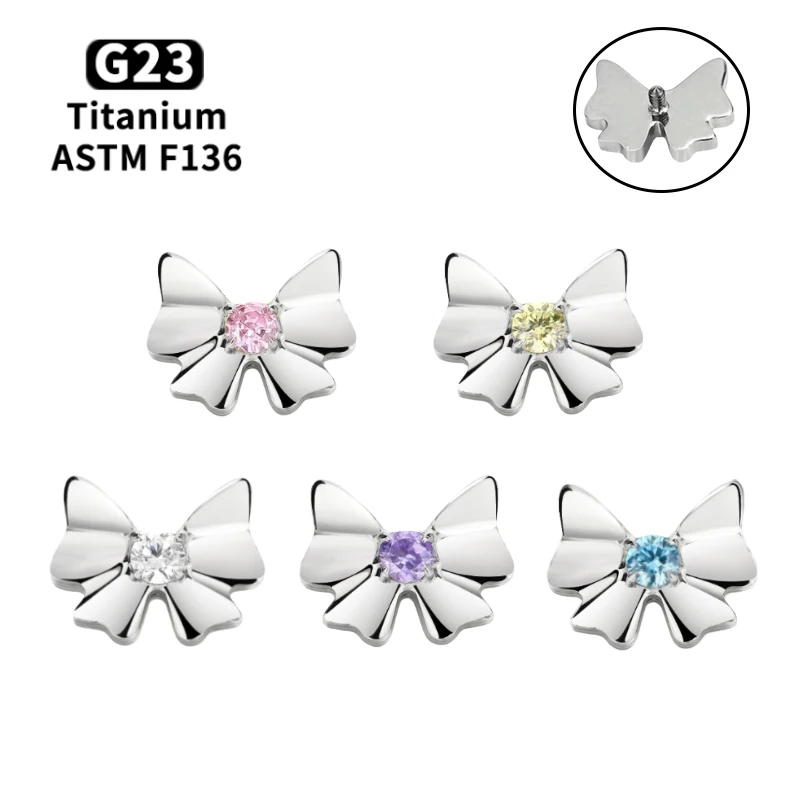 G23 Titanium Bow Cartilage Earrings 16G Zirconia Lip Stud Helix Tragus Piercing Internal Thread Labret Jewelry for Nose