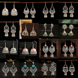 Bohemia 2023 Retro Sliver Color Earrings Alloy Bell Beaded Tassel Ear Stud For Women Indian Bollywood Jewelry Jhumka Jhumki