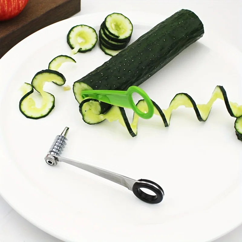 Cortador espiral manual de vegetais - fatiador portátil de aço inoxidável com design curvo, adequado para corte uniforme de batata