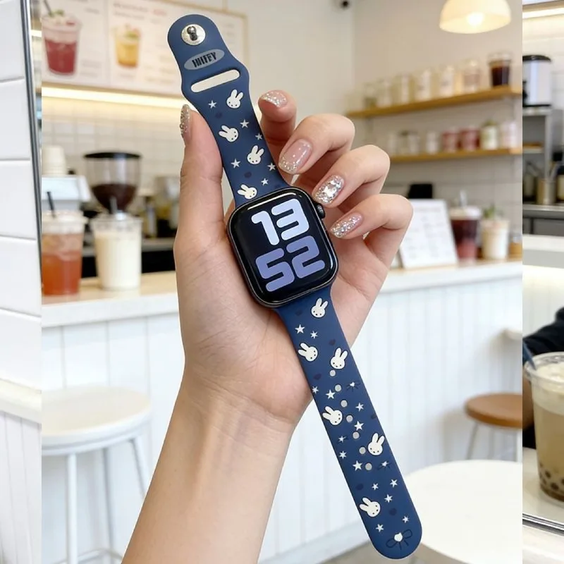 Cute Cartoon Watch Band for Apple Watch Series 11 10 9 8 7 6 SE 3 Ultra 1 Soft Wrist Strap Character Design Smartwatch Bracelet