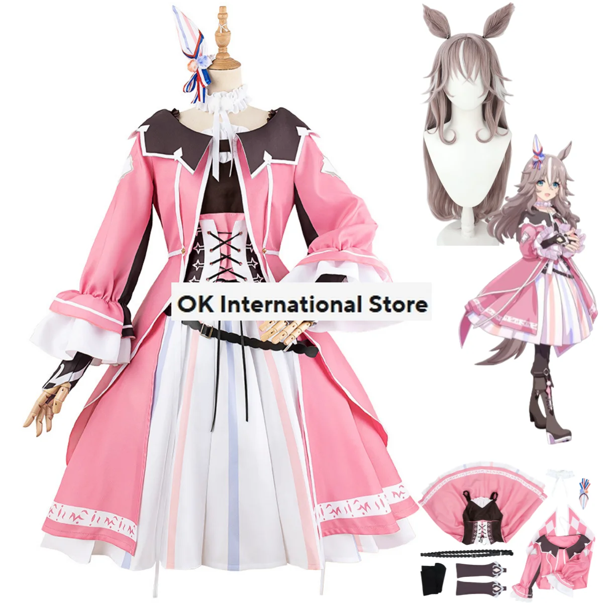 Anime Game Umamusporcelain: azole Derby Wonder Acute Cosplay Costume, Perruque Rose Lolita fur s, Femme Sexy Kawaii Carnaval Halloween imbibé