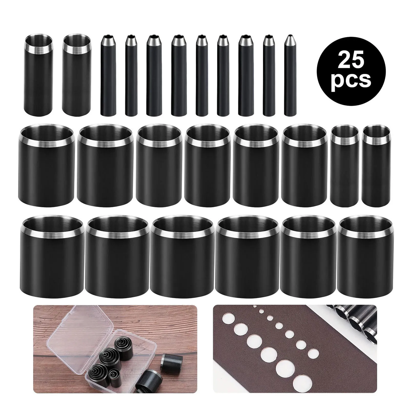 25pcs Hollow Punch Set 1-25mm HSS Steel Leather Hole Punch Cutter Kit for DIY Craft Belt Bag Gasket
