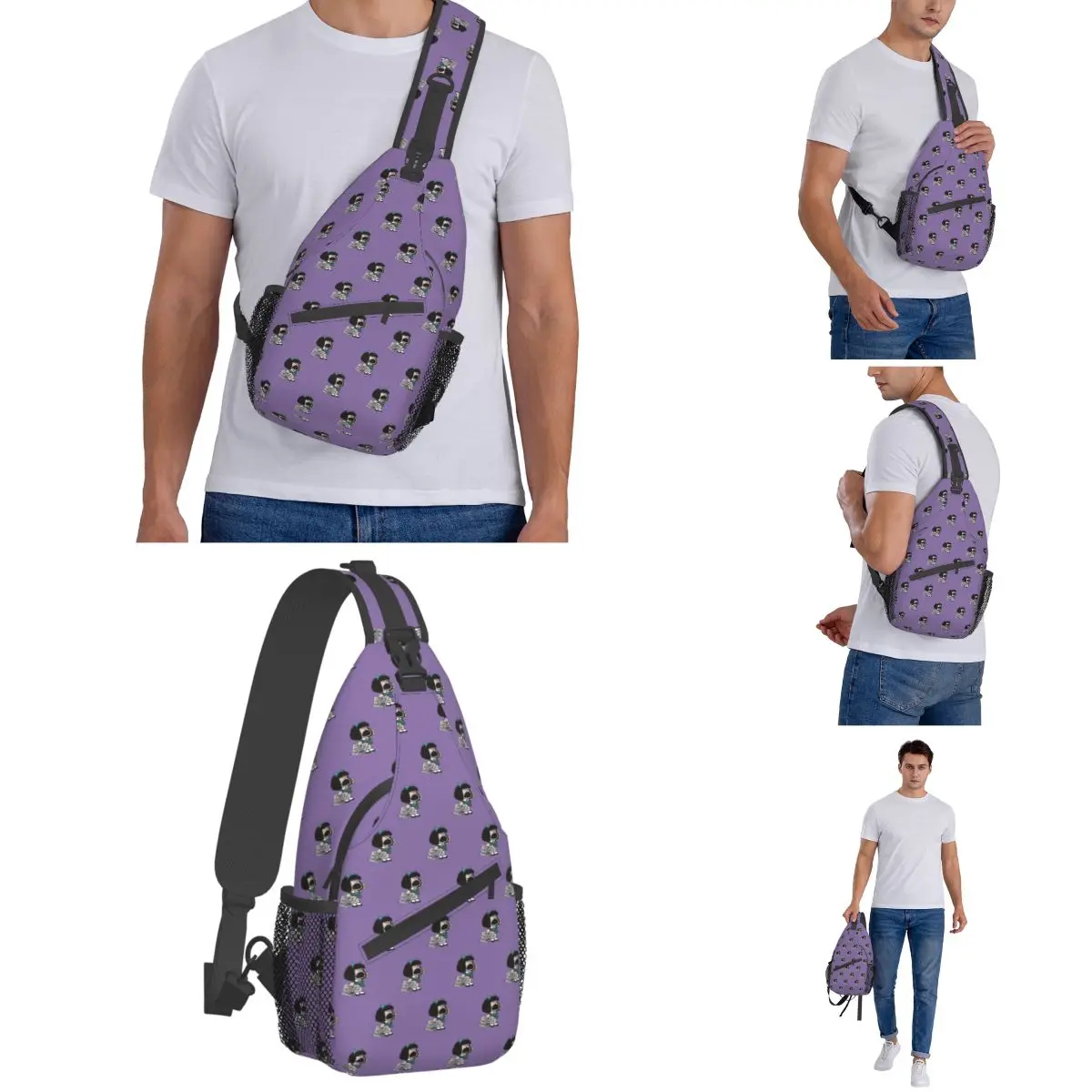 Mafalda protestująca torba typu Crossbody Sling Bag mała torba piersiowa urocza Kawaii kreskówka plecak na ramię plecak turystyczny plecak podróżny podróży