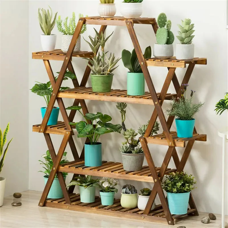 Tier Tall Large Capacity Wood Plant Stand Sdy F Shelv Patio Porch Balcony