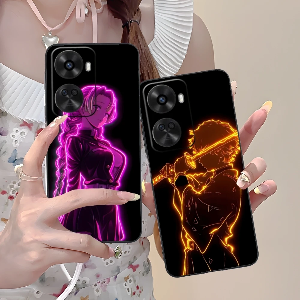 Demon Slayer Colored Neon Phone Case for Huawei Nova 12 11 10 9 8 7 Pro SE 5G Black Soft Phone Cover Shell