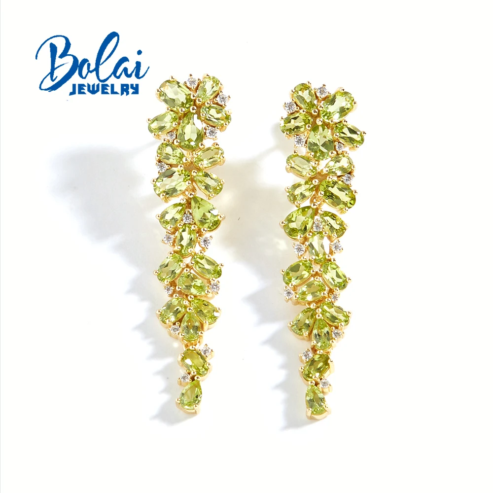 925 sterling silver women's Long party earrings natural Peridot Leaf shape design Romantic fine jewelry for engagement gifts