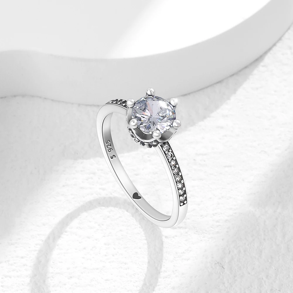 925 Sterling Silver Multi-color Stackable Rings for Women Cubic Zirconia Heart Rose Crown Design Wedding Band Jewelry Gift - view 4