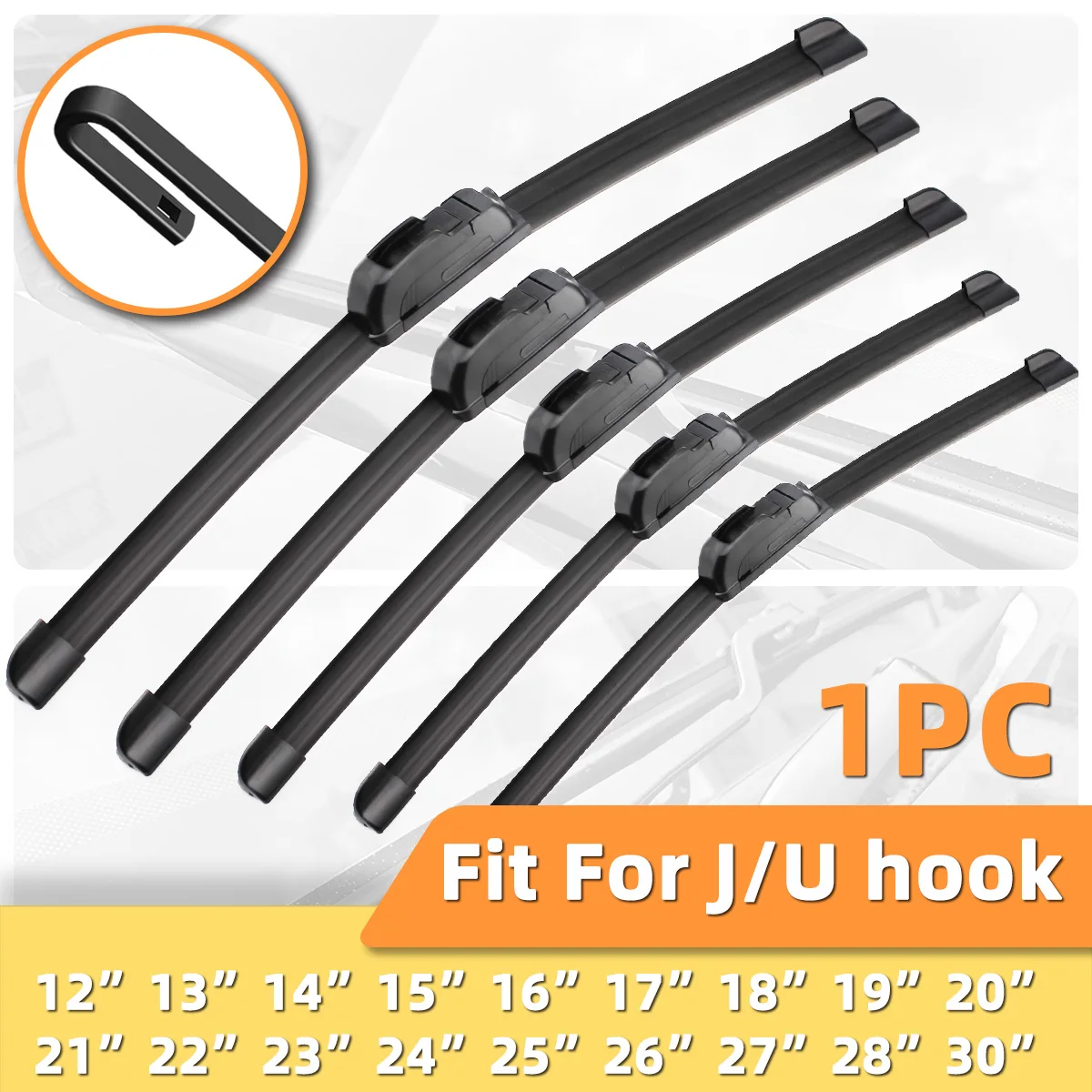1PC Car Windshield Wiper Blade J/U Universal Soft Rubber Boneless Car Wiper 12\