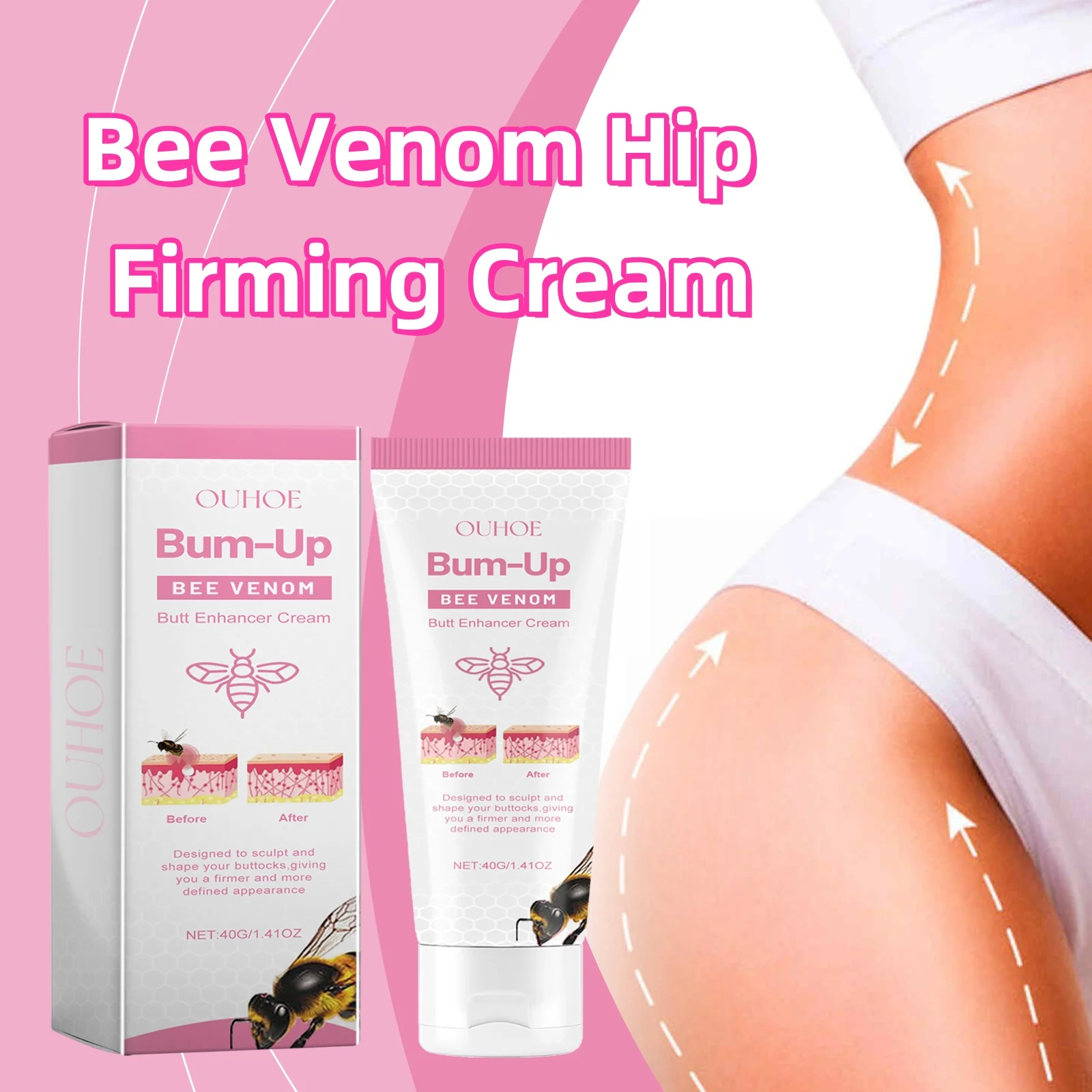 OUHOE Bee Venom Hip Tightening Cream Lift Hip Enlargement Butt plumpness Tightening Sexy Body Massage Care Moisturizing Cream