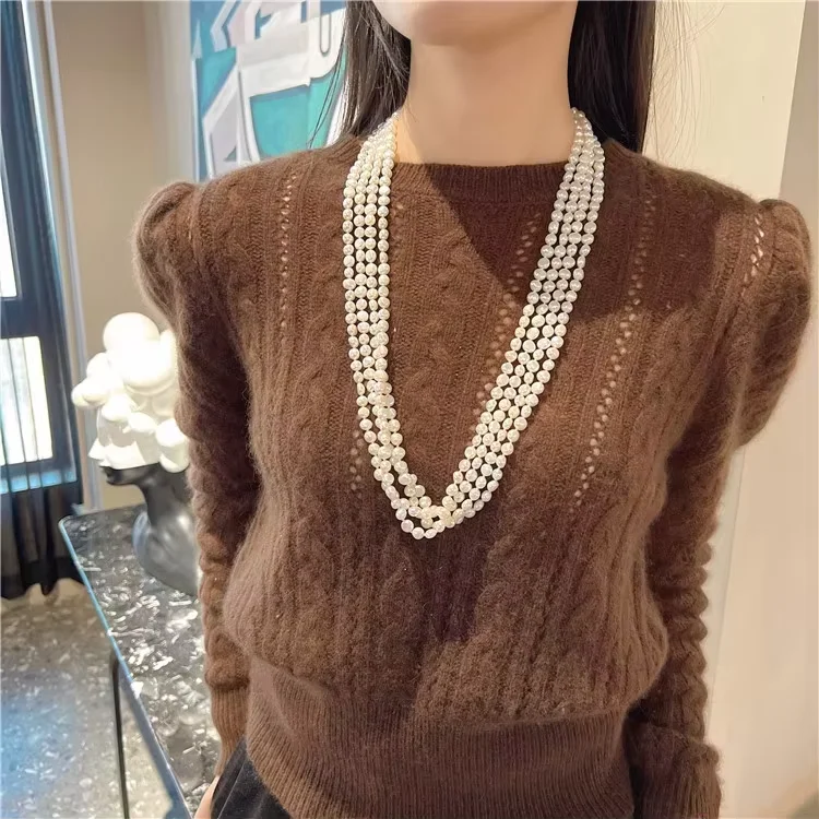26-28'' 4 Strands Natural Freshwater Cultured White Pearl CZ  Connector Necklace For Women