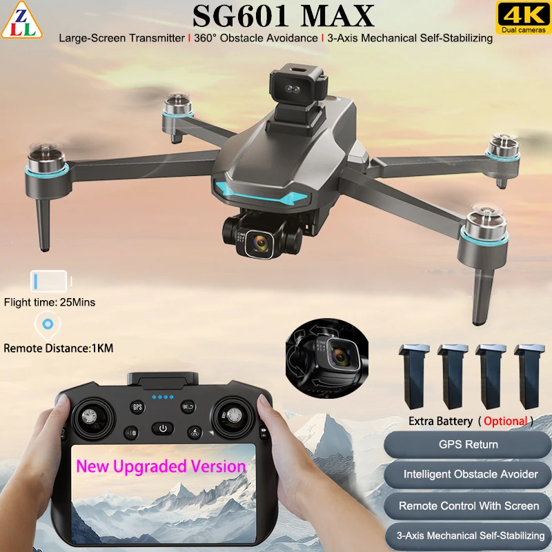 

SG601 MAX GPS Drone 3-Axis Gimbal Camera Obstacle Avoidance With Large Screen Remote Control Folding Brushless Quadcopter Toy