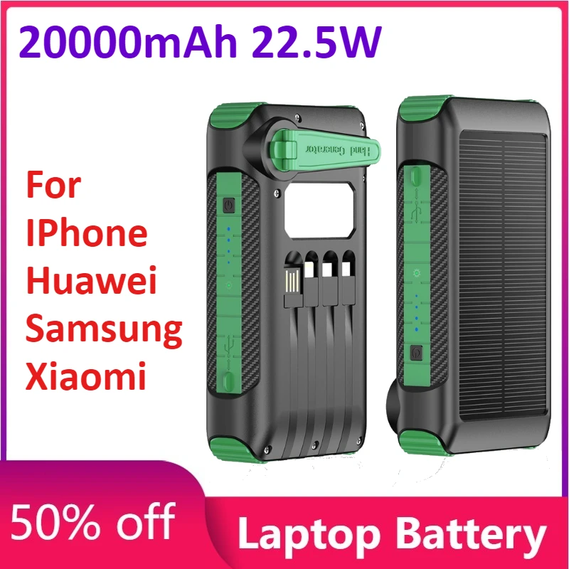 

Солнечная батарея емкостью 20000 мАч, 22,5 Вт, быстрая зарядка для IPhone, Huawei, Samsung, Xiaomi, кабели, внешняя батарея