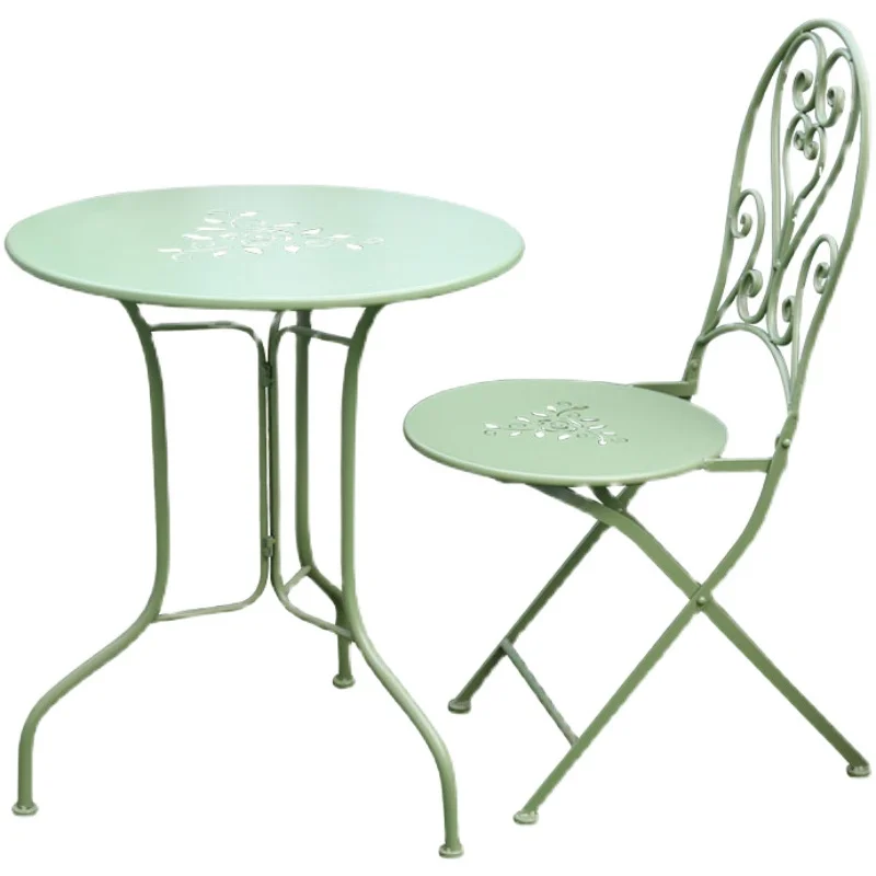 Outdoor Folding Iron Table and Chair Combination, Leisure Yard, Balcony, Garden, Terrace, Metal Tea Table Set