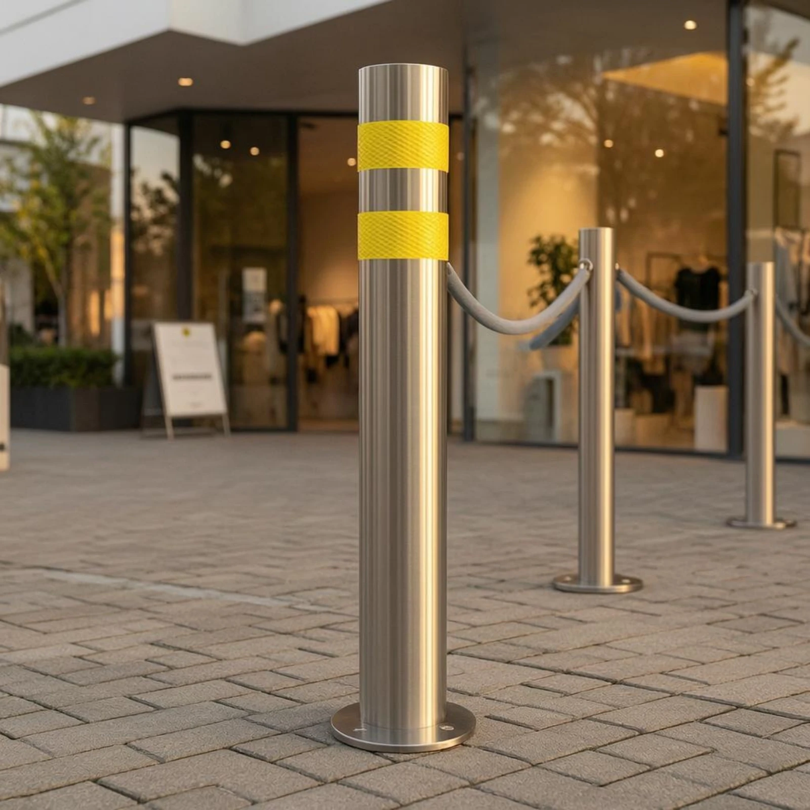 Stainless Steel Warning Post Base Plate Reflective Warning Post Reflective Steel Bollard Loop Top Locking Structure