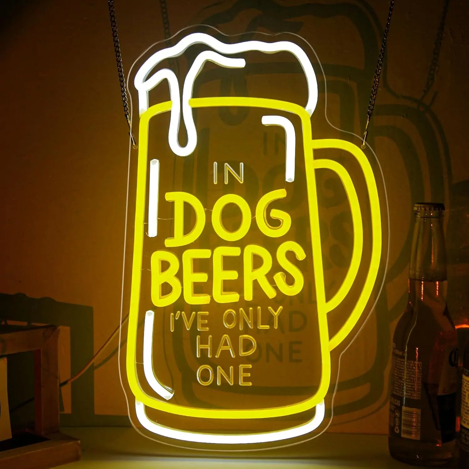 Dog Beer Neon Sign USB Dimmable LED Neon Light for Man Cave Home Bar Shop Pub Bistro Party Restaurant Hotel Game Room Decor Gift