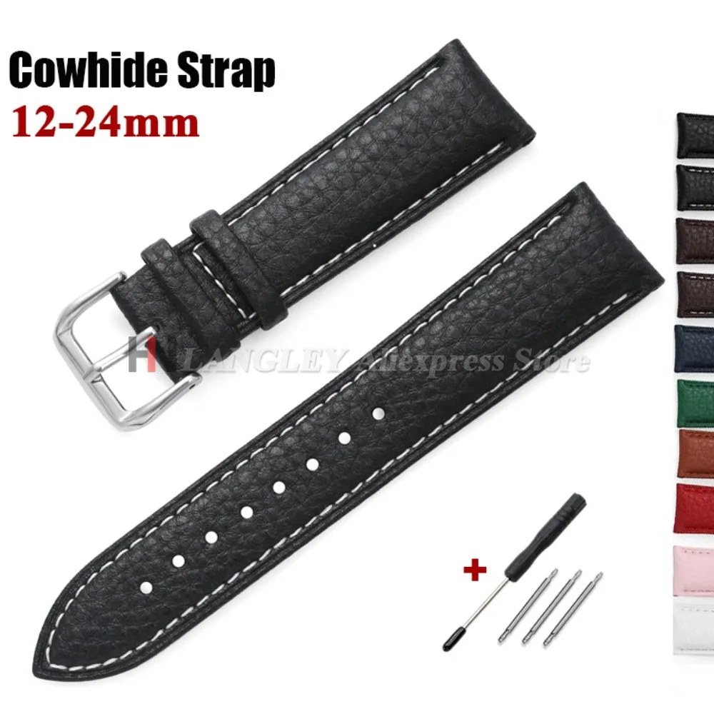Litchi Pattern Soft Leather Watch Band Bracelet 12mm 14mm 16mm 18mm 19mm 20mm 21mm 22mm 24mm Replacement Wrist Straps Watchbands