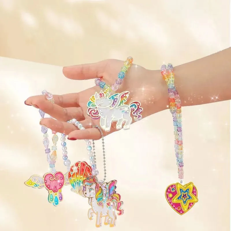 DIY Handmade Material Graffiti Beaded Three-Dimensional Glue Painting Necklace Simulation Cosmetics Toys Pretend Play Girl Gifts