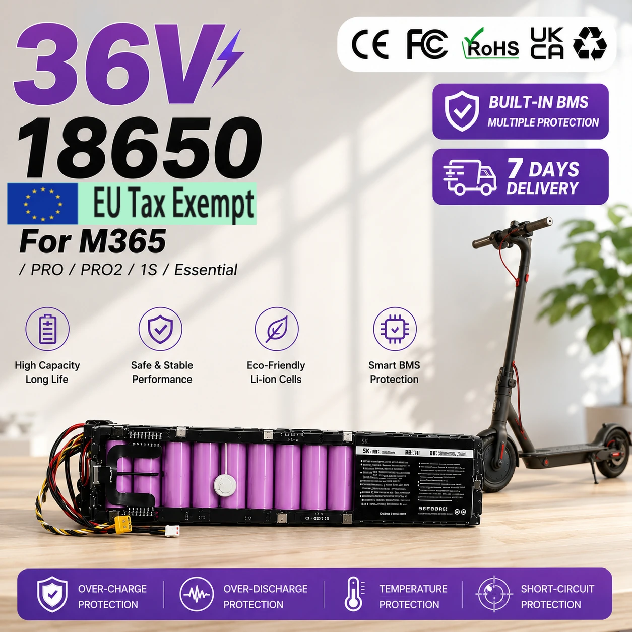36V 7800mAh Scooter-Akkupack für Xiaomi M365 Elektroroller Wiederaufladbarer Lithium-Akku mit BMS-Platine