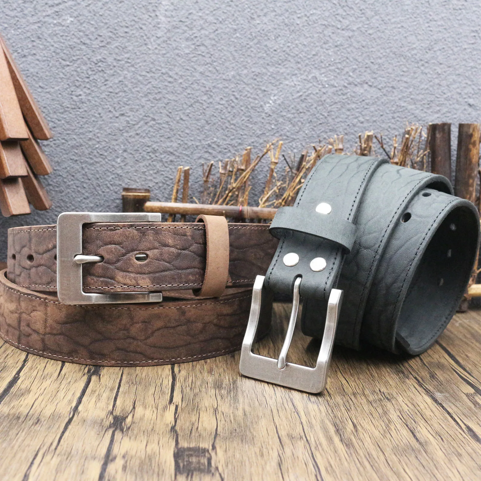 Vintage Hammered Metal Buckle Men Full Grain Leather Belt Floral Embossed Carved Western Cowboy Jeans Belt
