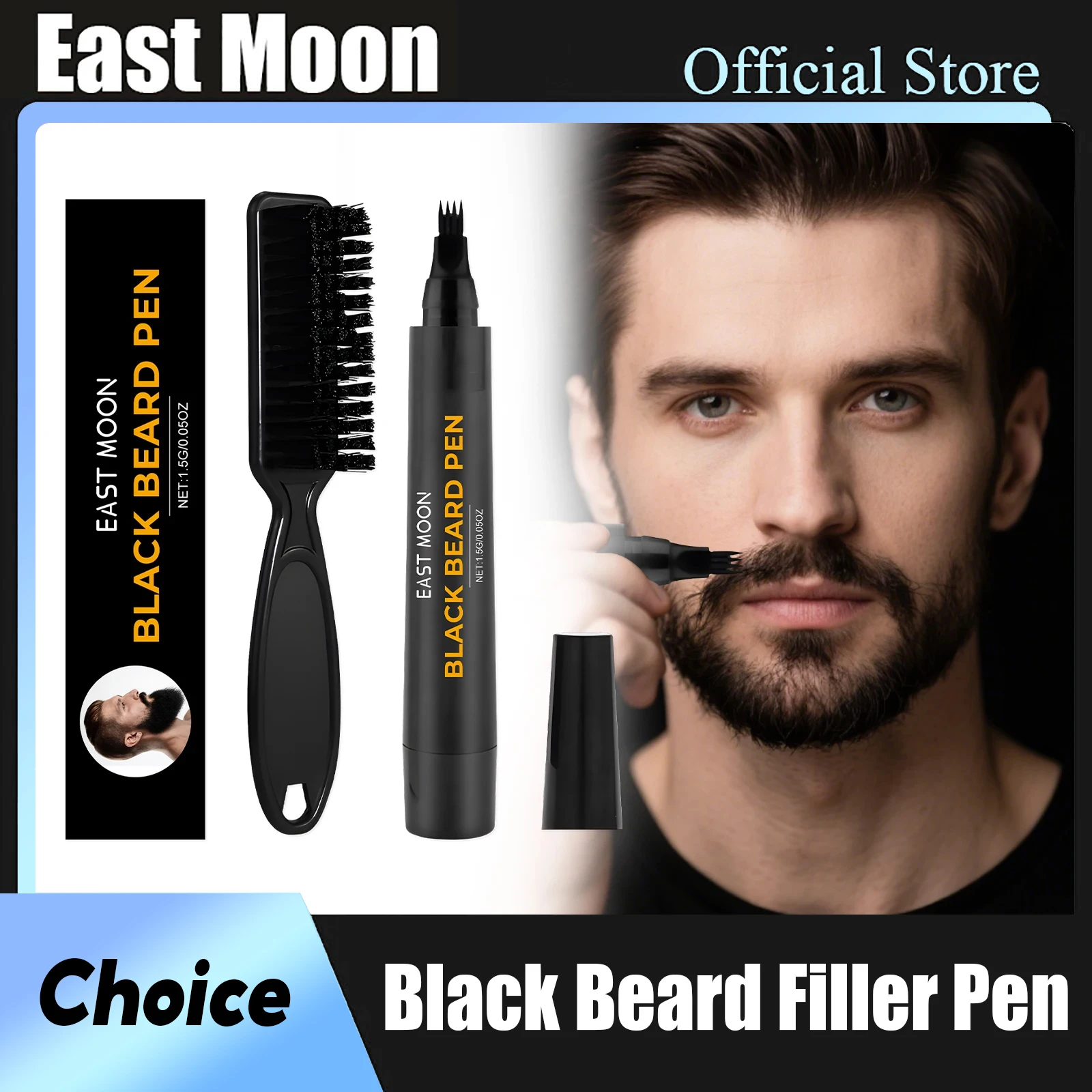 East Moon Black Beard Filler Pen with Brush Fast Pernmanent Coloring Lasting Repair Waterproof Portable Natural Beard Dyeing Pen