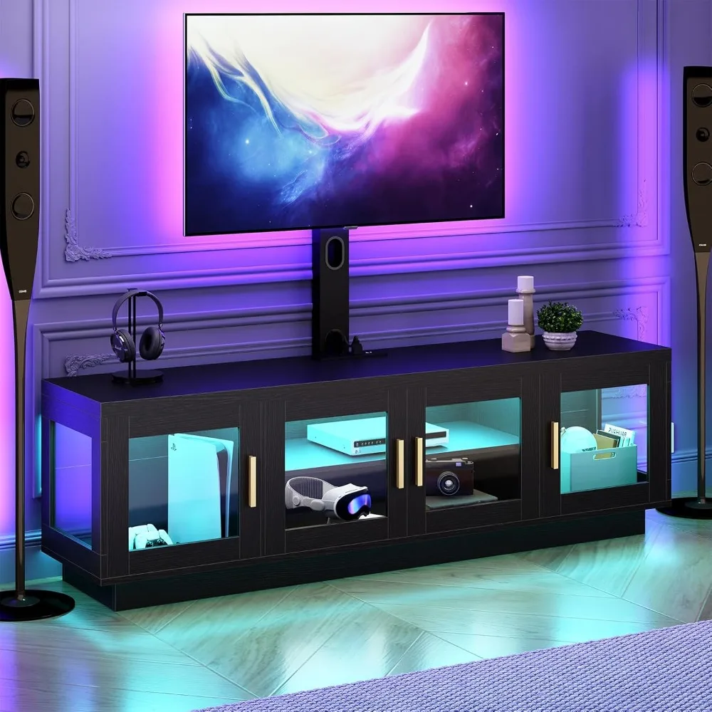 

TV Stand with Mount and Power Outlet, Swivel TV Stand Mount with LED Lights for 32/45/55/60/65/70/75 inch TVs, Customized
