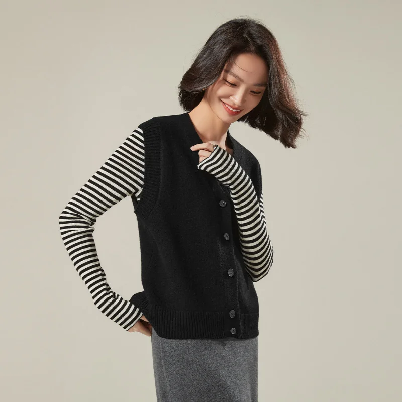 

% Wool Solid Color Knitted Vest Top Casual Simple Base Knitted Sweater Sleeveless Pullover Vest Women