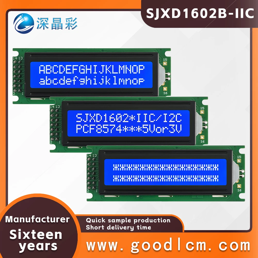 Russian language LCD 1602 screen module SJXD1602B-IIC STN Blue Negative I2C/IC adapter board 16X2 character dot matrix screen