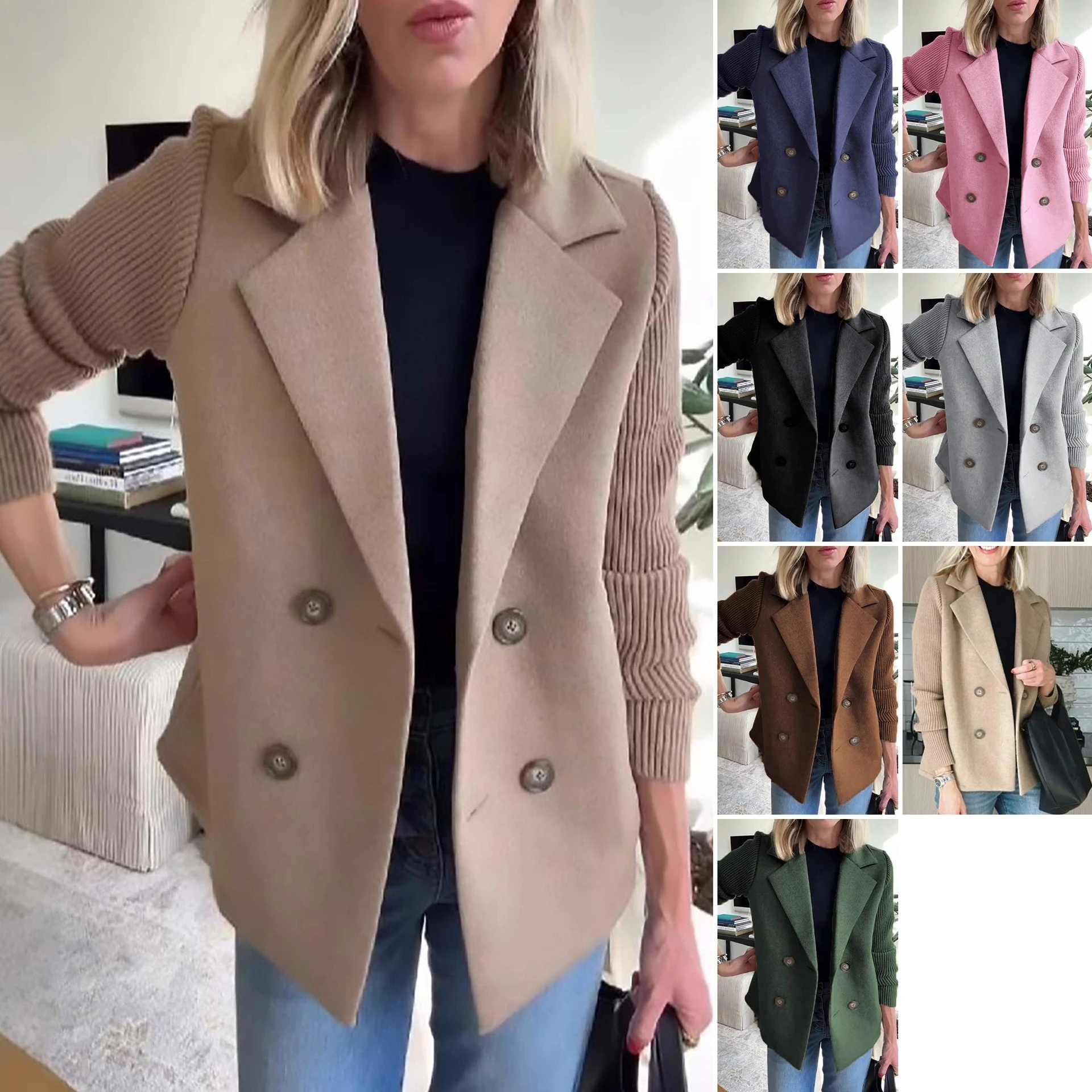 

Женский блейзер с лацканами на пуговицах, повседневный кардиган из смесовой шерсти, твидовый пиджак с пэчворком, элегантная модная верхняя одежда, деловой рабочий пиджак