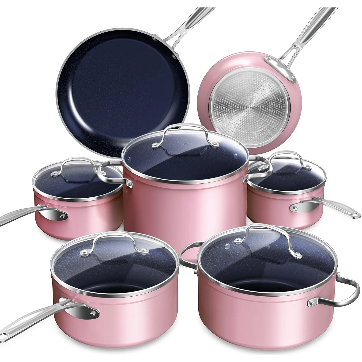 

Nuwave Healthy Duralon Dusty Pink Ceramic Nonstick Cookware Set Diamond Infused Scratch-Resistant PFAS Free Dishwasher Oven Safe