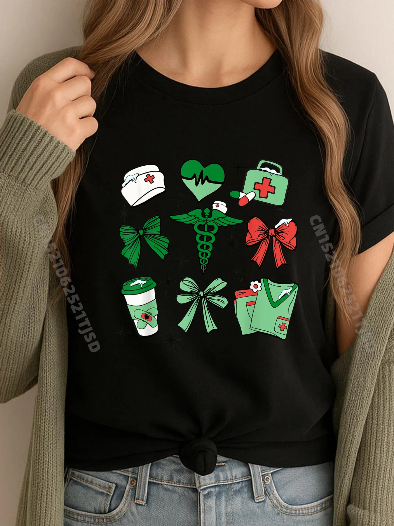 

Christmas Nurse Coquette Bow Rn Cna Icu Medical Symbol Nurse Woman T Shirts High Quality Designer Clothes Woman Memorial Day
