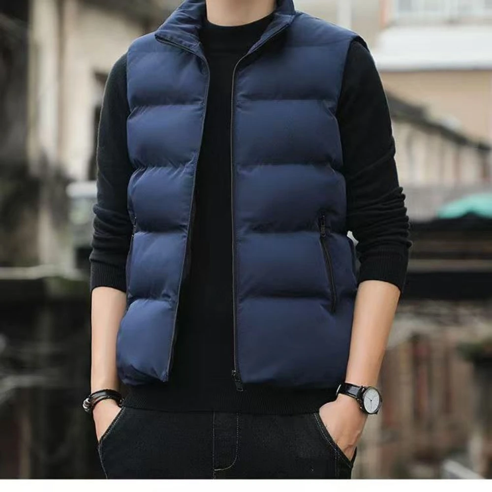 

Жилет, зимняя модная мужская куртка без рукавов с воротником-стойкой, утолщенная хлопковая куртка, пуховый жилет
