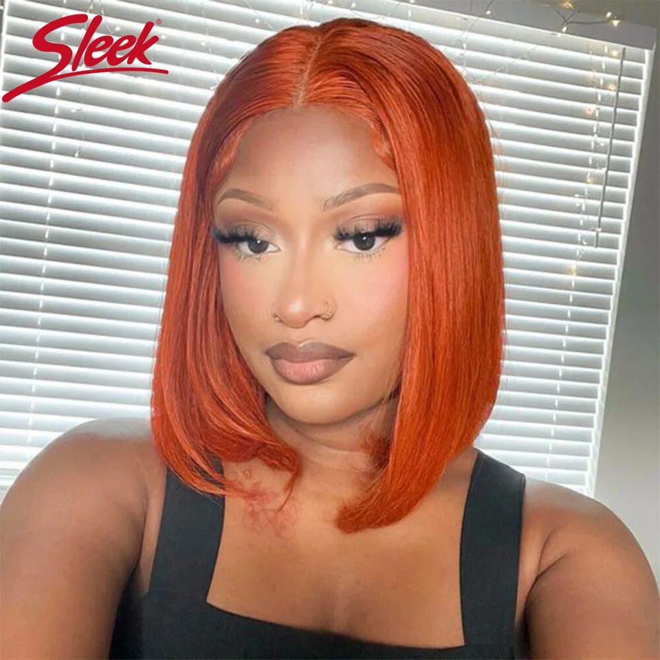 

Sleek 100% Real Human Hair Wigs For Women Orange Colored Straight Bob HD Lace Peruvian Hair Wigs Short 13X6X1 Lace Front Wigs